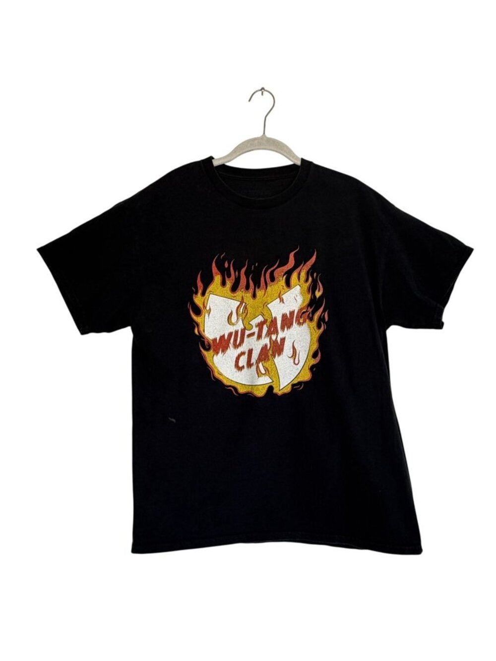Men's Wu-Tang Clan Distressed Logo On Fire Short Sleeve Graphic T-shirt - Sz L